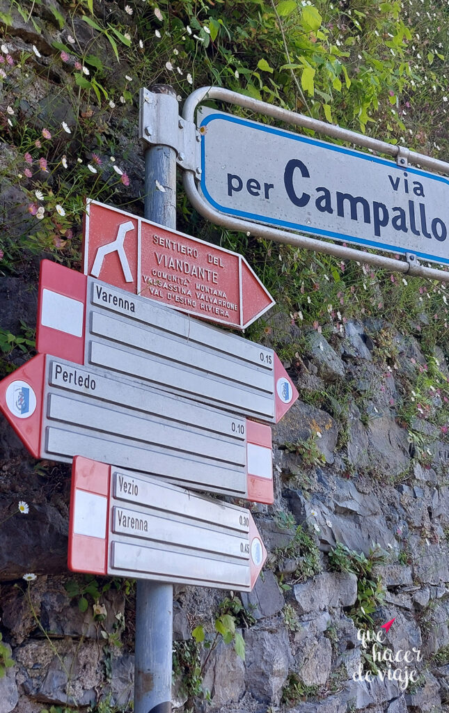 Señalización de la ruta al Castillo Di Vezio